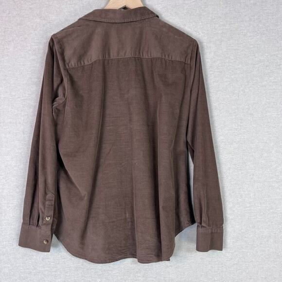 Foxcroft Womens Brown Corduroy Button Up Top Size 12 Large Country Haven Pinwale - Picture 5 of 7